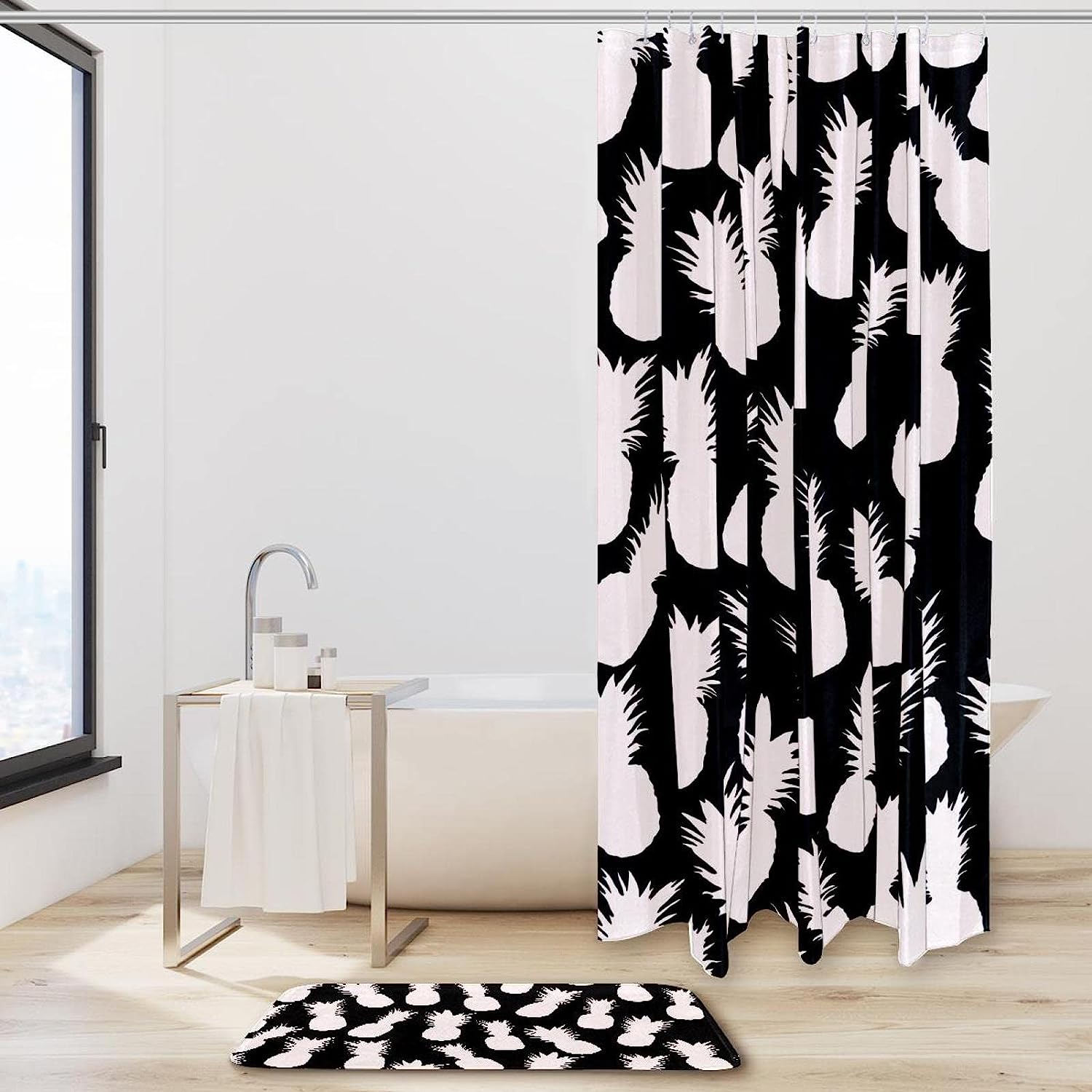 Black and White Pineapples Shower Curtain for Bathroom Decor