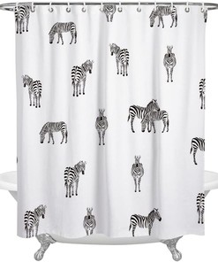 Black and White Silhouette Zebra Shower Curtain - Waterproof Bathroom Decor with SEASD