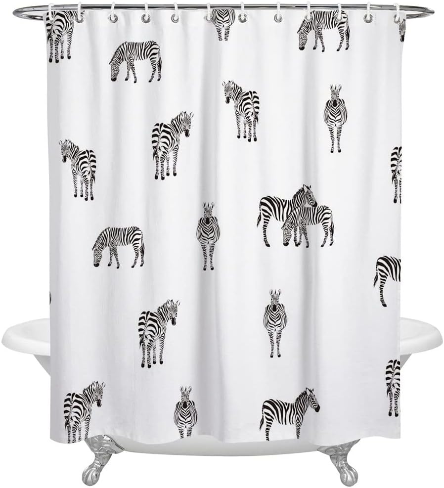 Black and White Silhouette Zebra Shower Curtain - Waterproof Bathroom Decor with SEASD