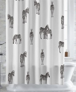 Black and White Silhouette Zebra Shower Curtain - Waterproof Bathroom Decor with SEASD