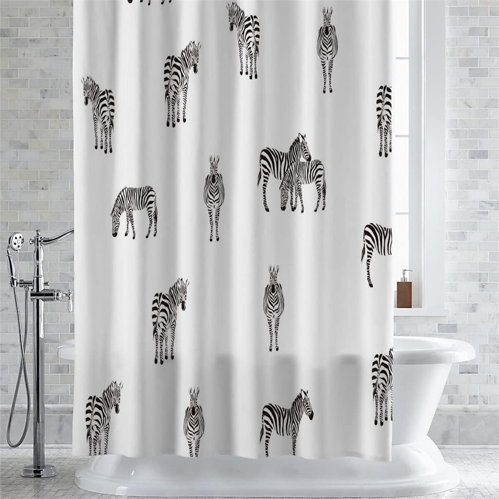 Black and White Silhouette Zebra Shower Curtain - Waterproof Bathroom Decor with SEASD