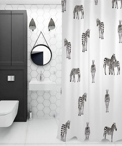 Black and White Silhouette Zebra Shower Curtain - Waterproof Bathroom Decor with SEASD