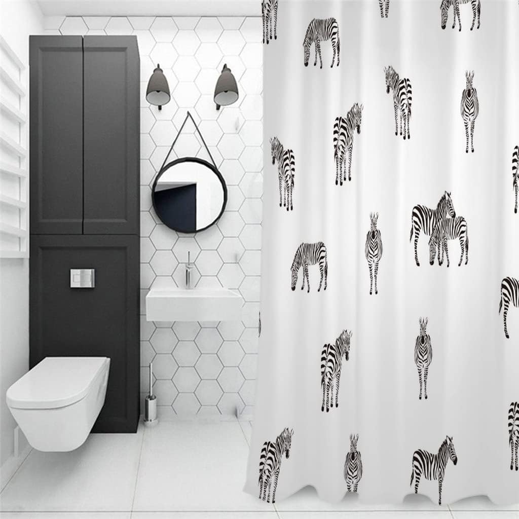 Black and White Silhouette Zebra Shower Curtain - Waterproof Bathroom Decor with SEASD