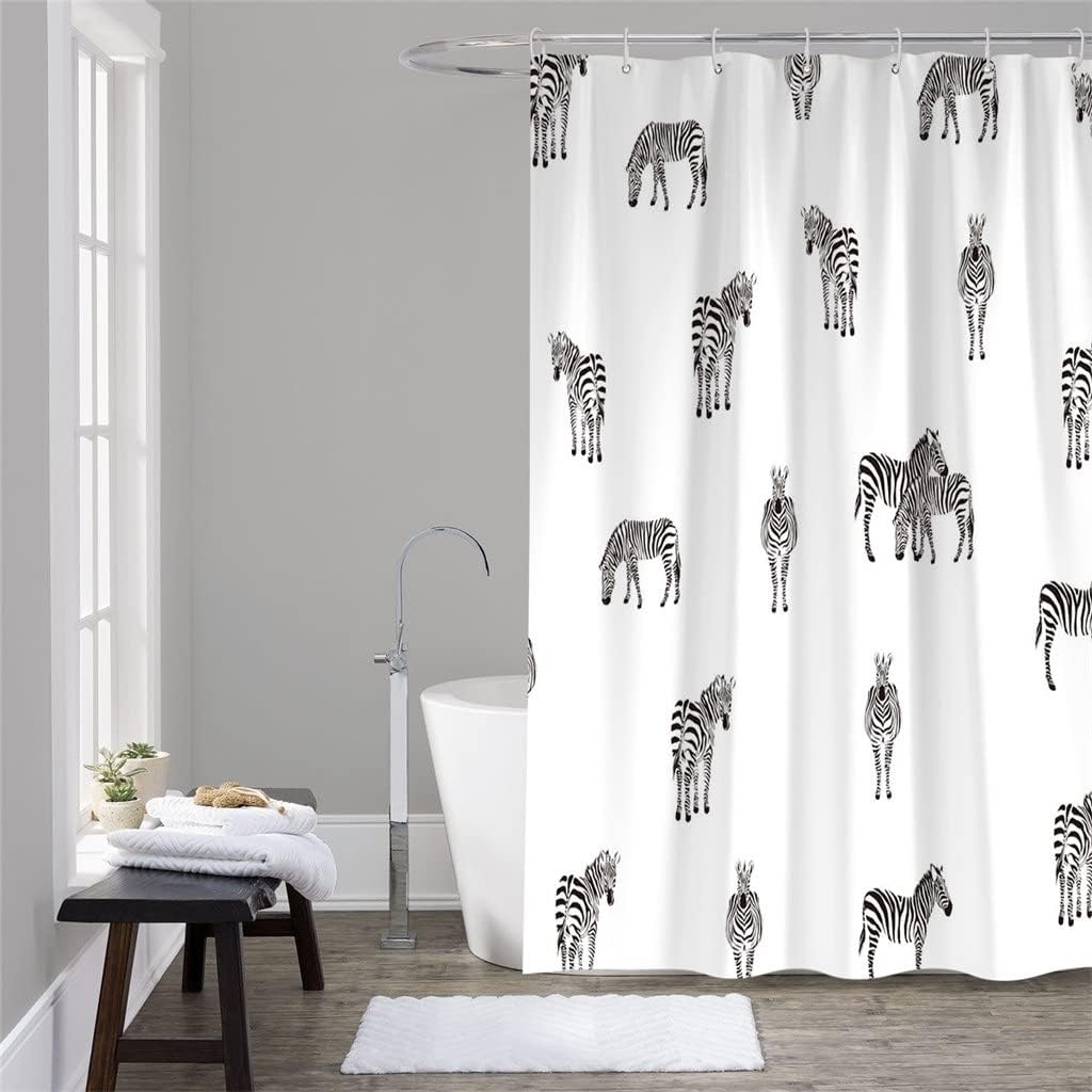 Black and White Silhouette Zebra Shower Curtain - Waterproof Bathroom Decor with SEASD