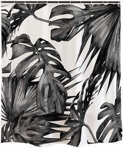 Black and White Simple Modern Frond Leaf Palm Jungle Rainforest Plant Shower Curtain Bathroom Accessories Washable