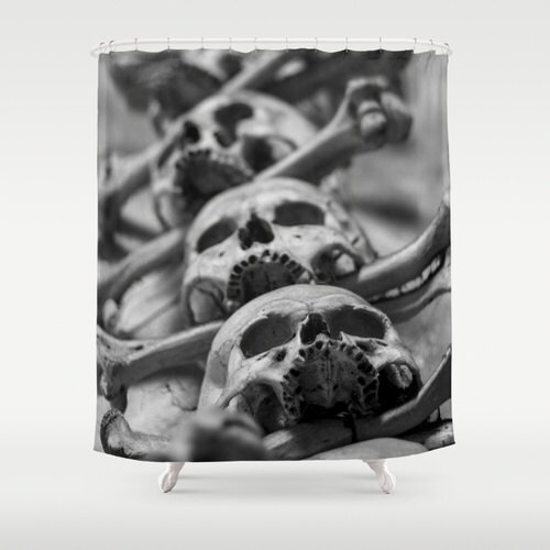 Black and White Skull Shower Curtain for a Classic and Scary Bathroom Design