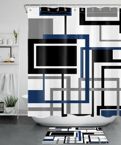Black and White Stripe Geometric Pattern Shower Curtain, Modern Bathroom Decor