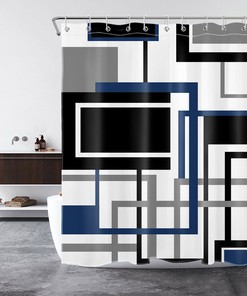 Black and White Stripe Geometric Pattern Shower Curtain, Modern Bathroom Decor