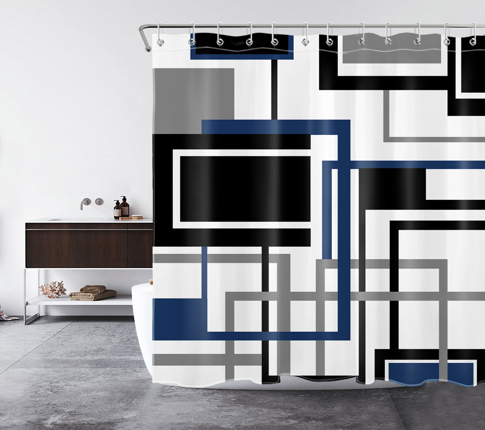 Black and White Stripe Geometric Pattern Shower Curtain, Modern Bathroom Decor