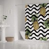Black and White Striped Watercolor Pineapple Art Printed Shower Curtain for Tropical Bathroom Decor
