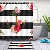 Black and White Stripes Anchor and Flowers Shower Curtain - Nautical Bathroom Decor