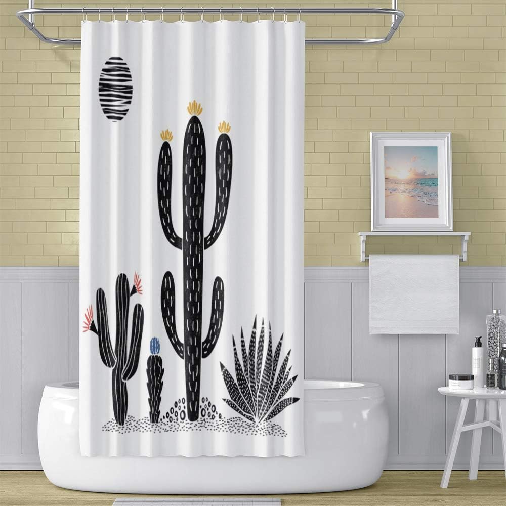 Black and White Succulents Aloe Cactus Shower Curtain for a Sophisticated Bathroom