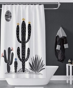 Black and White Succulents Aloe Cactus Shower Curtain for a Sophisticated Bathroom