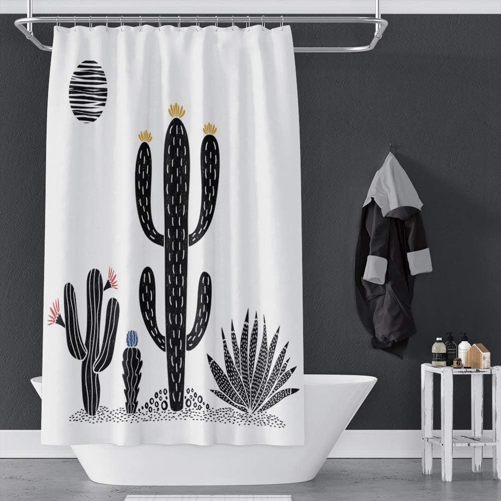 Black and White Succulents Aloe Cactus Shower Curtain for a Sophisticated Bathroom