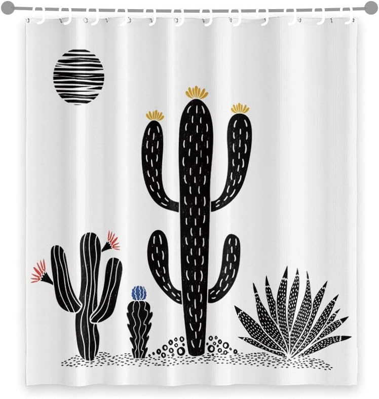 Black and White Succulents Aloe Cactus Shower Curtain for a Sophisticated Bathroom