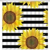 Black and White Sunflower Shower Curtain on Patterning Background with Metal Hooks for Bathroom Decor