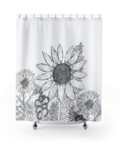 Black and White Wild Floral Shower Curtain - Botanical Garden Design for Chic Bathroom Decor