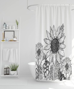 Black and White Wild Floral Shower Curtain - Botanical Garden Design for Chic Bathroom Decor