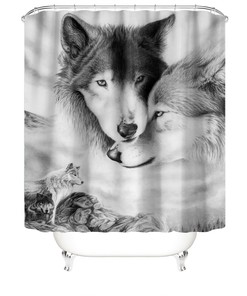 Black and White Wolf Bathroom Shower Curtain with Animal Print