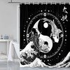 Black and White Yin Yang Koi Fish Compass Japanese Wave Fabric Shower Curtain for Bathroom Decor