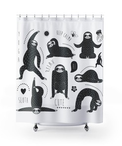 Black and White Yoga Sloth Shower Curtain for a Relaxing Space