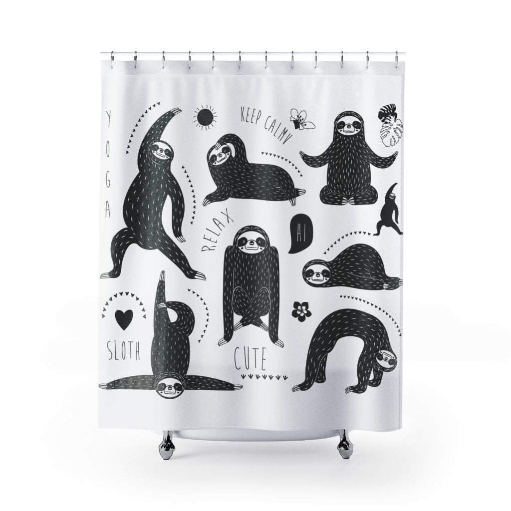 Black and White Yoga Sloth Shower Curtain for a Relaxing Space