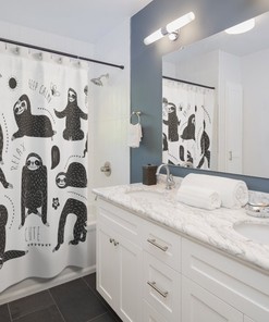 Black and White Yoga Sloth Shower Curtain for a Relaxing Space