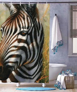 Black and White Zebra Print Fabric Shower Curtain for Bathroom Decor