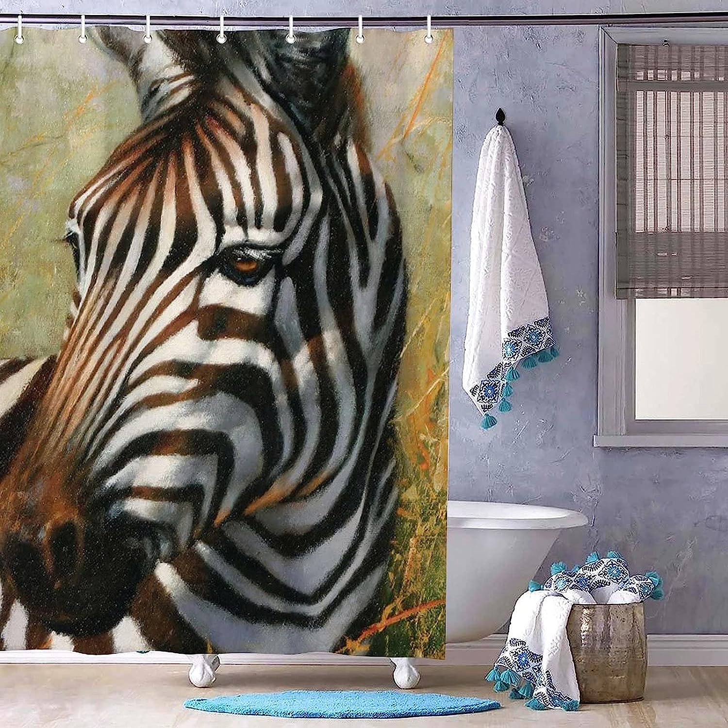 Black and White Zebra Print Fabric Shower Curtain for Bathroom Decor