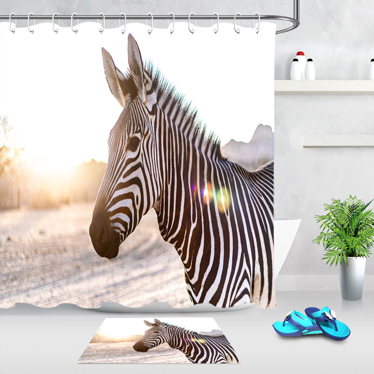 Black and White Zebra Shower Curtain - Wild Animals Bathroom Decor