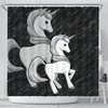 Black-White Unicorn Print Shower Curtain For Magical Bathroom Decor
