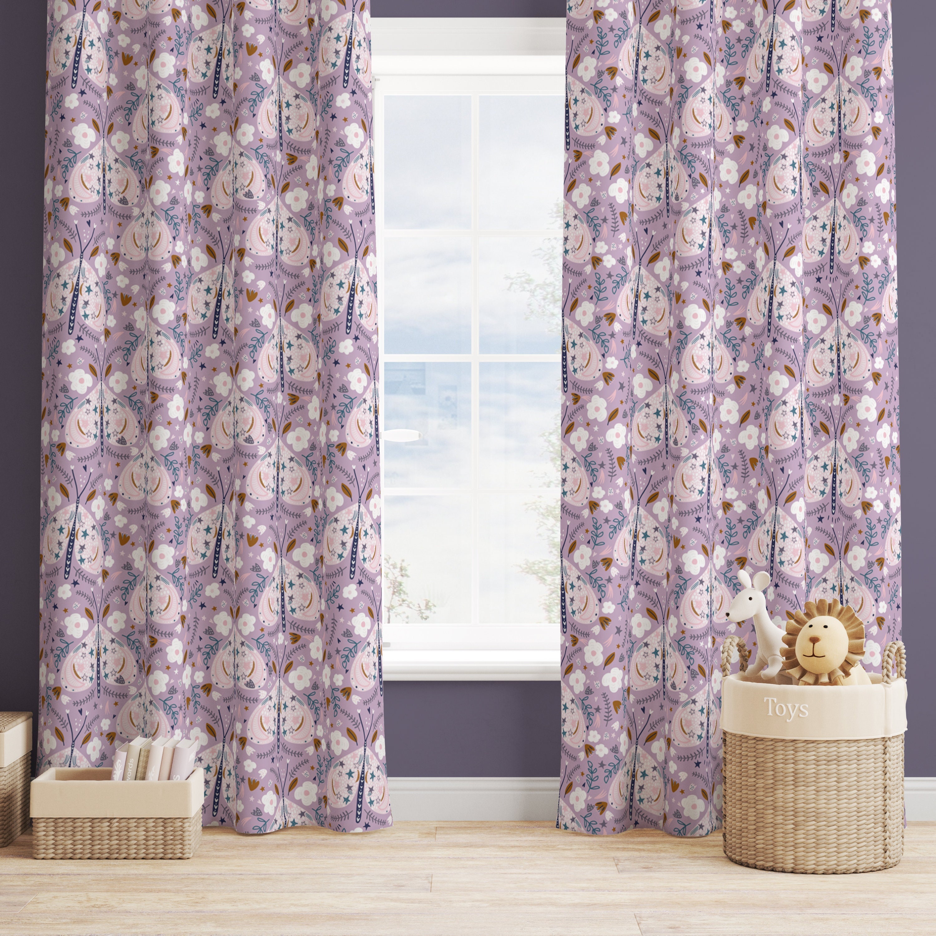 Blackout Curtain Panels with Purple Butterfly Girls Nursery Decor