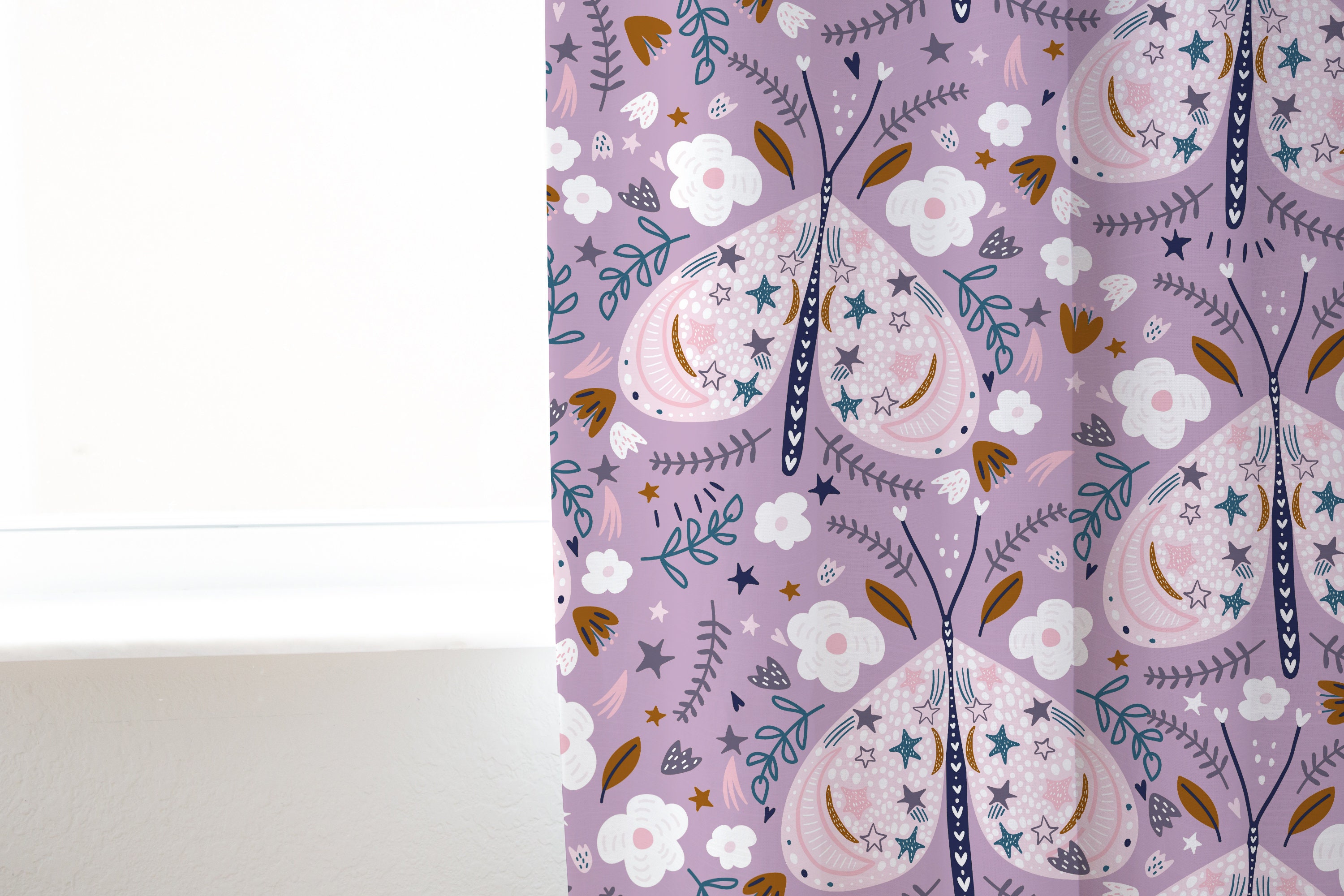 Blackout Curtain Panels with Purple Butterfly Girls Nursery Decor