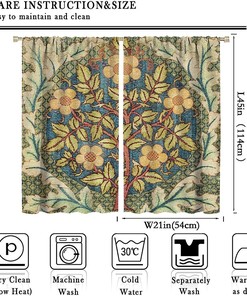 Blackout Curtains With Famous William Morris Botanical Art, Vintage Floral Patterns For Living Room Bedroom