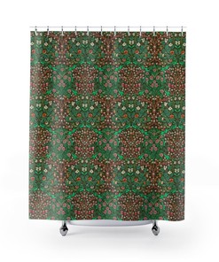Blackthorn Green & Red William Morris Shower Curtain - Mold Resistant Bath Accessory