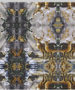 Blend In With Nature With This Nordic Tree Camouflage Deer Shower Curtain, Ideal For Any Bathroom Decor