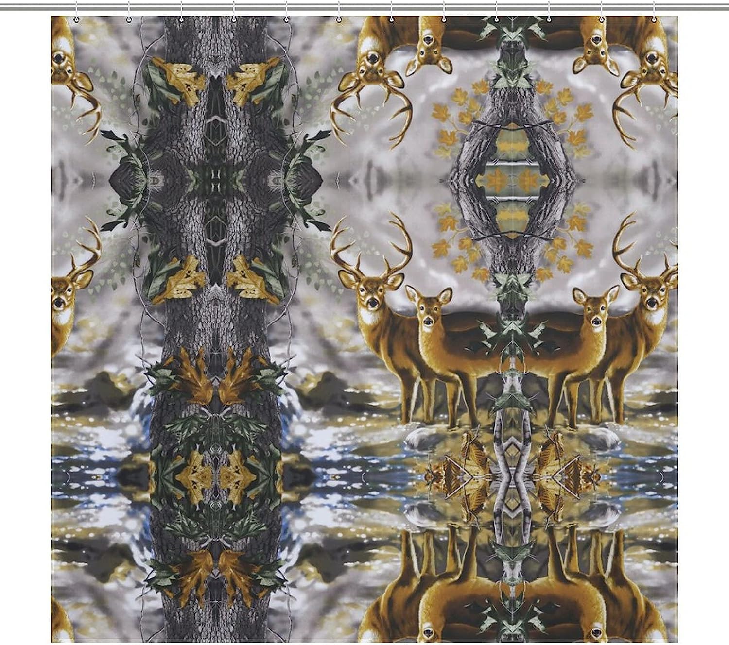 Blend In With Nature With This Nordic Tree Camouflage Deer Shower Curtain, Ideal For Any Bathroom Decor