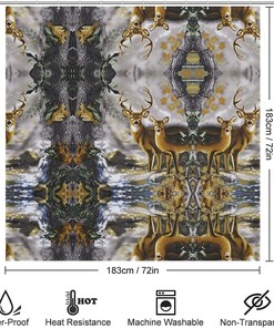 Blend In With Nature With This Nordic Tree Camouflage Deer Shower Curtain, Ideal For Any Bathroom Decor