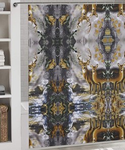 Blend In With Nature With This Nordic Tree Camouflage Deer Shower Curtain, Ideal For Any Bathroom Decor
