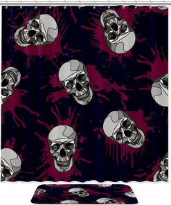 Blood Splatter and Skull Print Shower Curtain for a Gruesome and Scary Bathroom Theme