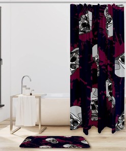 Blood Splatter and Skull Print Shower Curtain for a Gruesome and Scary Bathroom Theme