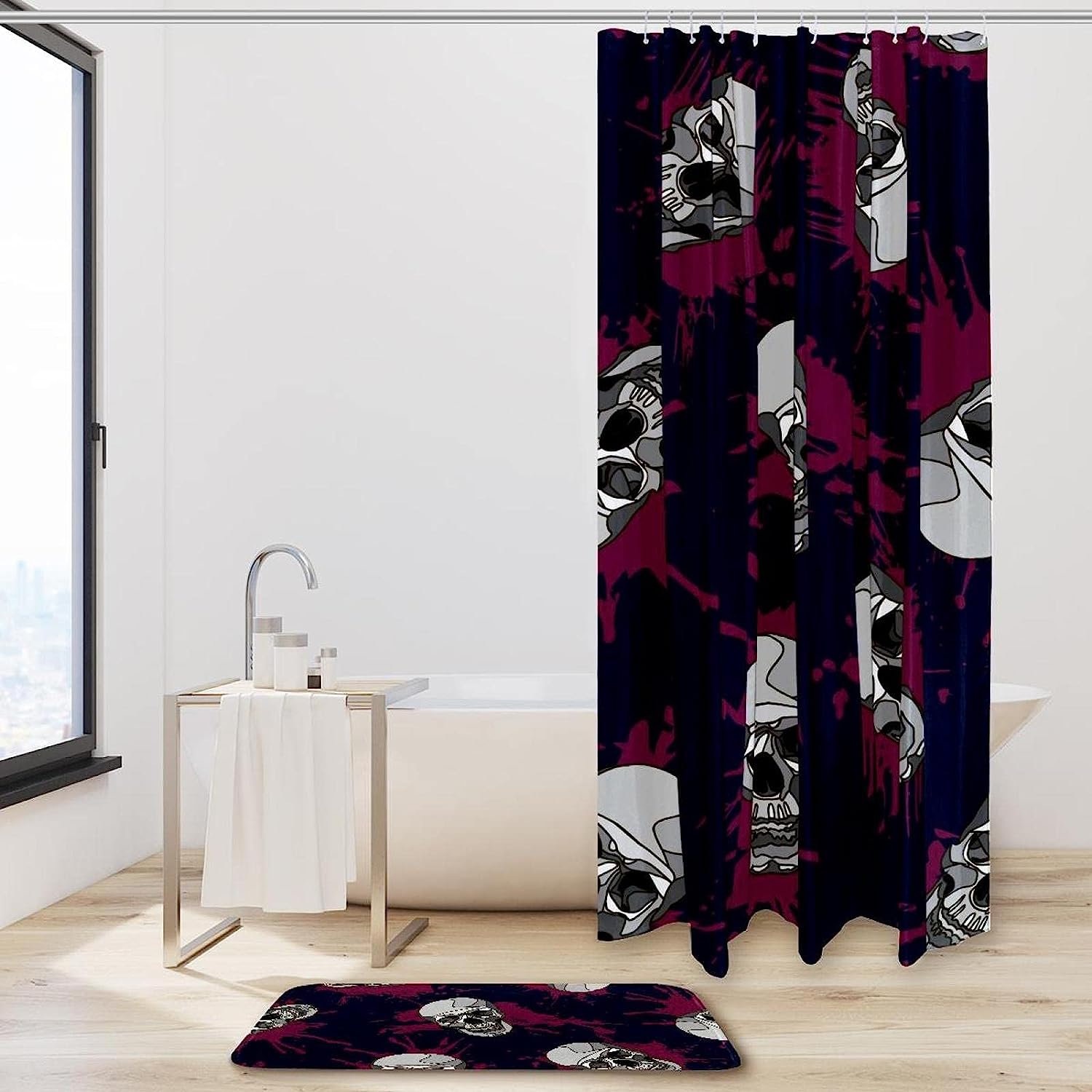 Blood Splatter and Skull Print Shower Curtain for a Gruesome and Scary Bathroom Theme