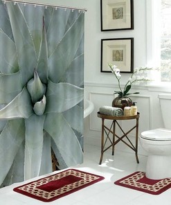 Bloom Flower Shower Curtain | Tropical Plants Succulents Green Cactus Washable Bath Decor