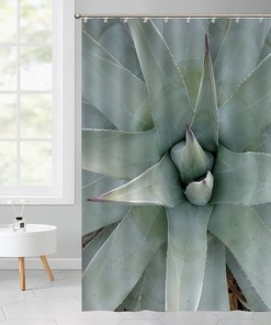Bloom Flower Shower Curtain | Tropical Plants Succulents Green Cactus Washable Bath Decor