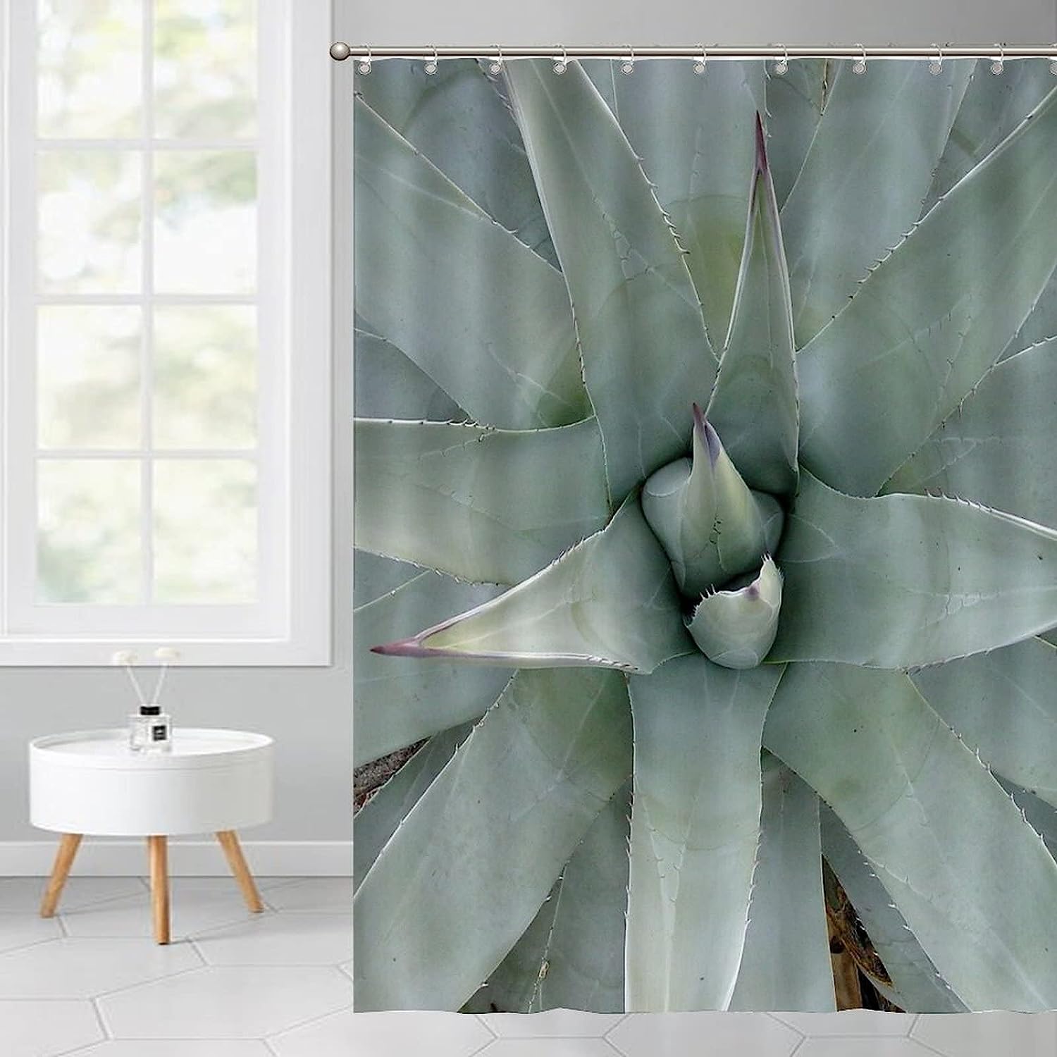 Bloom Flower Shower Curtain | Tropical Plants Succulents Green Cactus Washable Bath Decor