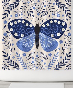 Blooming Floral Butterfly Shower Curtain Women Bath Curtain Waterproof Fabric Bathroom Decor