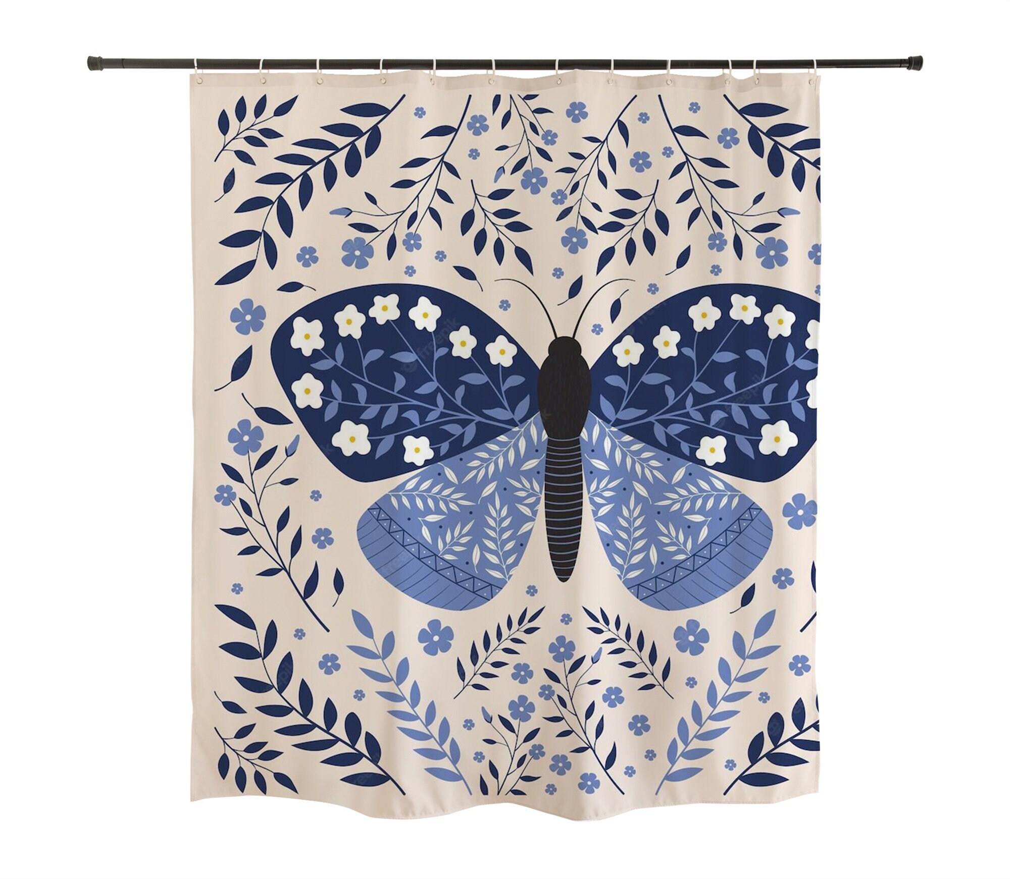 Blooming Floral Butterfly Shower Curtain Women Bath Curtain Waterproof Fabric Bathroom Decor
