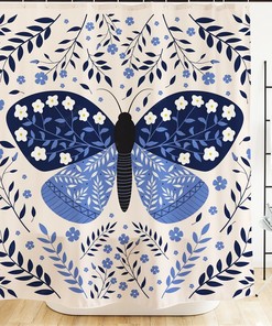 Blooming Floral Butterfly Shower Curtain Women Bath Curtain Waterproof Fabric Bathroom Decor