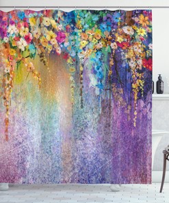 Blooming Flowers Print Fabric Shower Curtain For A Fresh Bathroom 