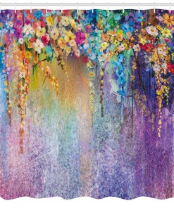 Blooming Flowers Print Fabric Shower Curtain For A Fresh Bathroom
